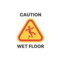 Caution wet floor yellow vector sign. Triangle warning icon.