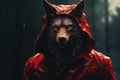 Cautious Red hood big wolf. Generate ai