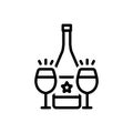 Black line icon for Cava, wine and bottle