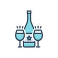 Color illustration icon for Cava, wine and bottle