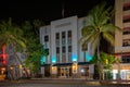 Cavalier Hotel Miami Beach Ocean Drive shot at night during Coronavirus Covid 19 shut down