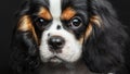 Cavalier King Charles Spaniel Dog Studio Portrait Isolated Over Black Background. Extremely close up portrait Royalty Free Stock Photo