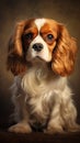 The Cavalier King Charles Spaniel\'s portrait is a blend of sophistication and affection, with a sil