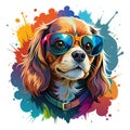 Cavalier King Charles Spaniel With Sunglasses, Vibrant Watercolor for T-Shirt and Storybooks