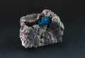 Cavansite mineral from Poona, India. a deep blue hydrous calcium vanadium phyllosilicate mineral