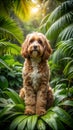 Cavapoo dog sits jungle Royalty Free Stock Photo