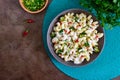 Cavatappi pasta with broccoli, red pepper and cream sauce in a bowl. Vegetarian dish. Delicious healthy food. Proper nutrition. Royalty Free Stock Photo