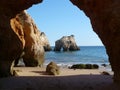 Cave on the Algarve beach Royalty Free Stock Photo