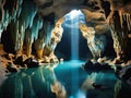 a cave with a beautiful view in the cave in the night Royalty Free Stock Photo