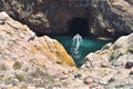 Cave with boat at fort of sao joao baptista on berlengas island