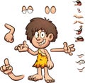 Cartoon prehistoric cave boy with poses