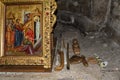 Icon in the church of St. Lazarus and human offerings near her, Larnaca, Cyprus.
