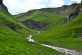 Cave Dale dry limestone hidden valley and stream, Peak District