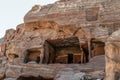 The cave Dwellings in the sandstone rock in the ancient city of Petra, Jordan.