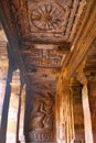 Cave 2 : The end walls of the outer verandah, left side. Badami Caves, Karnataka, India. Carved figure of Varaha, a boar, represen