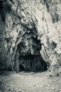 Cave entrance in black and white