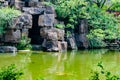 Cave entrance in lake