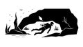 Cave Exploration Scuba Diver Silhouette, vector design Generative AI Royalty Free Stock Photo
