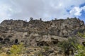 Cave houses and christian temples cut in pink tufa stone, Ihlara Valley, Cappadocia, gorge,Turkey
