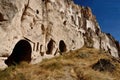 Cave houses and christian temples cut in pink tufa stone,Ihlara Valley,Cappadocia, gorge,Turkey