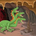 Cave interior background with hydra mythological creature