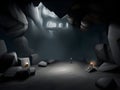 cave interior with glowing stones and light, Ai generated