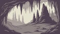 Cave interior stalactites, underground cavern and geological formation vector design Generative AI Royalty Free Stock Photo