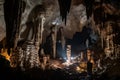 cave with intricate and breathtaking spelunking formations, including stalactites, stalagmites, and columns