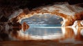 Cave lake serene sunset reflection nature landscape Royalty Free Stock Photo