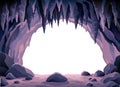 Cave landscape. Stone cave entrance with empty white space inside. Prehistoric dungeon entrance, rock cavern game