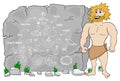 Cave man explains paleo diet using a food pyramid drawn on stone