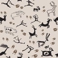 Cave Painting Hunters and Animals.