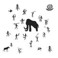 Cave painting prehistoric rock art hand drawn sketch style vector illustration set. Royalty Free Stock Photo