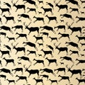 Cave Painting Seamless Pattern. Animals with watercolor texture.