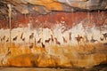 cave paintings and primitive rock art on a cavern wall Royalty Free Stock Photo