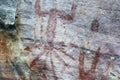 Cave paintings in San Ignacio Cajamarca Peru with hunters and warriors dating from 5000 to 10000 BC years ago with his divinity in