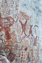 Cave paintings in San Ignacio Cajamarca Peru with hunters and warriors dating from 5000 to 10000 BC years ago with his divinity in