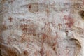 Cave paintings in San Ignacio Cajamarca Peru with hunters and warriors dating from 5000 to 10000 BC years ago with his divinity in