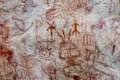 Cave paintings in San Ignacio Cajamarca Peru with hunters and warriors dating from 5000 to 10000 BC years ago with his divinity in