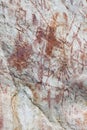 Cave paintings in San Ignacio Cajamarca Peru with hunters and warriors dating from 5000 to 10000 BC years ago with his divinity in