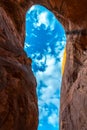 Cave Point Escalante Looking up at the sky from the inside Royalty Free Stock Photo
