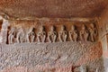 Cave 1, Porch left, seven identical Bhadrasana Buddhas, Aurangabad Caves, Aurangabad, Maharashtra