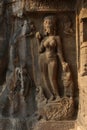 Cave 21, Rameshwar temple, Goddess Ganga with left hand resting on a dwarf attendant`s head, Ellora Caves, Aurangabad, Maharashtr