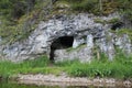 Cave on the river bank Usva in Perm Krai