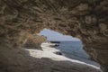 Cave. Rocks near Governor`s beach, Cyprus landscape Royalty Free Stock Photo