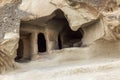 Cave in the rocks in the valley of Cappadocia. Close-up. Tourism and travel