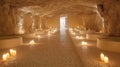 Cave Spa Relaxing Grotto Baths, Candlelit Pathway Royalty Free Stock Photo