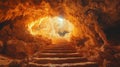 Cave Staircase Exit, Sunlight, Adventure, Exploration Royalty Free Stock Photo