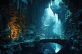 Cave with stalactites and stalagmites. 3d rendering, A mesmerizing underwater cave system full of stunning stalactite formations, Royalty Free Stock Photo