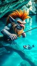 Evil troll fishing. Royalty Free Stock Photo